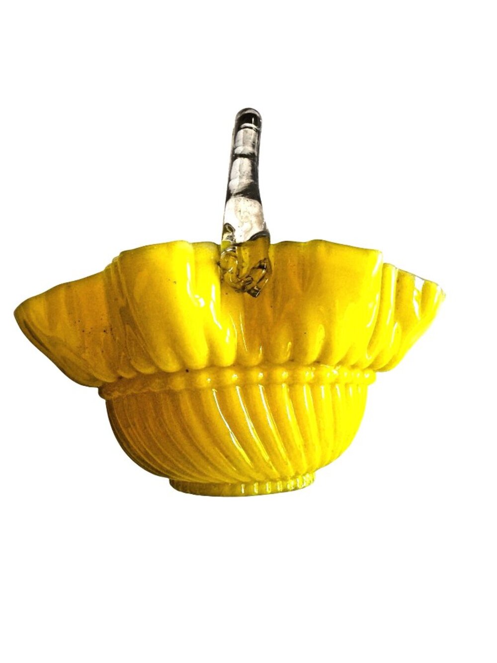 Victorian Yellow And Clear Glass Basket With Clear Glass Handle glows
